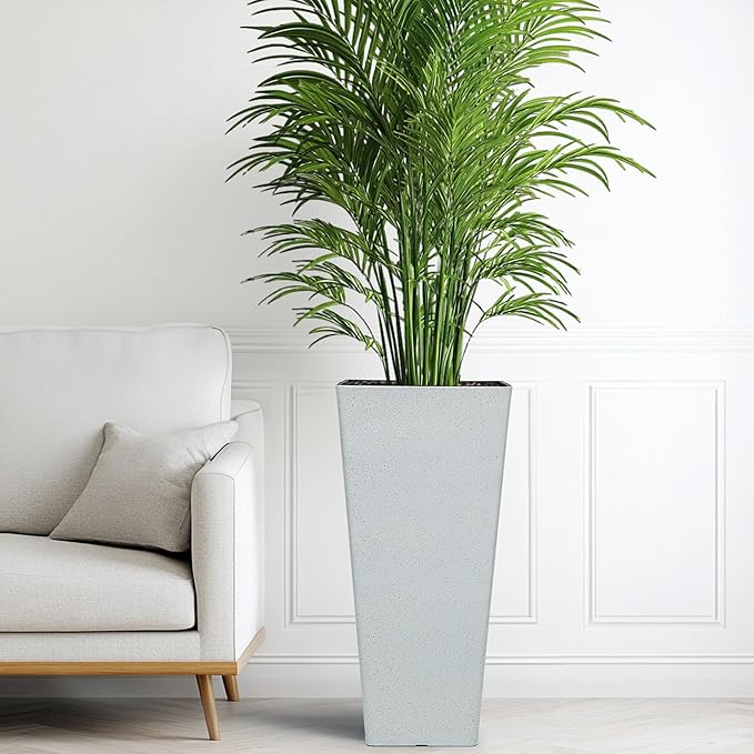 Autodaya 28" Tall Planters for Outdoor Plants, Extra-Large White Flower Pots for Blaconl, Porch, Living Room Corner, Garden, Patio, Deck Decor