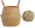 Knitgrip Large Wicker Plant Basket with Handle 10 Inch Woven Seagrass Belly Basket and Artificial Moss for House Plants Picnic Grocery Laundry Storage Home Decor(Large,Original,1 Pack)
