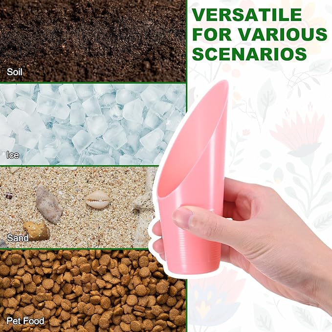M METERXITY 6-Pack Bonsai Soil Scoops, Plastic Garden Soil Scoops Bucket Shovel Potting Scoopers for Transplanting/Flower Planting/Plant Succulent, Colorful Small Gardening Tools [Green, Pink]