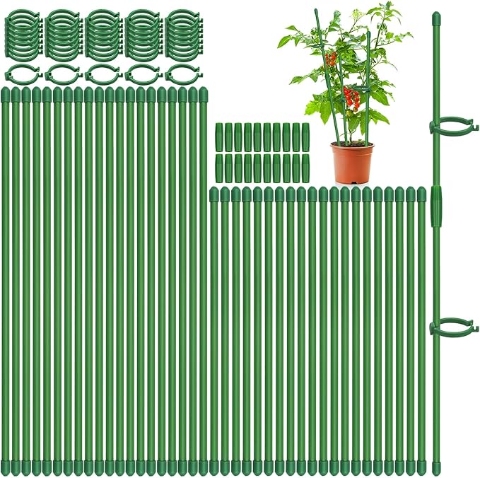 40 Pcs Plant Support Stakes, Garden Stakes for Indoor Plants, Tall Adjustable Plant Sticks with 40 Clips and 20 Connectors for Monstera, Tomato, Vine Potted Plants