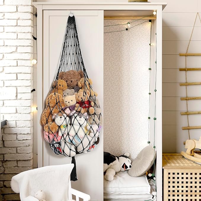 Novel Amdermi Stuffed Animal Hammock Corner Hanging Net for Stuff Aniaml Storage Macrame Toy Display Plush Toy Holder-Perfect for The Tiny Space Walls (Black, XXL)