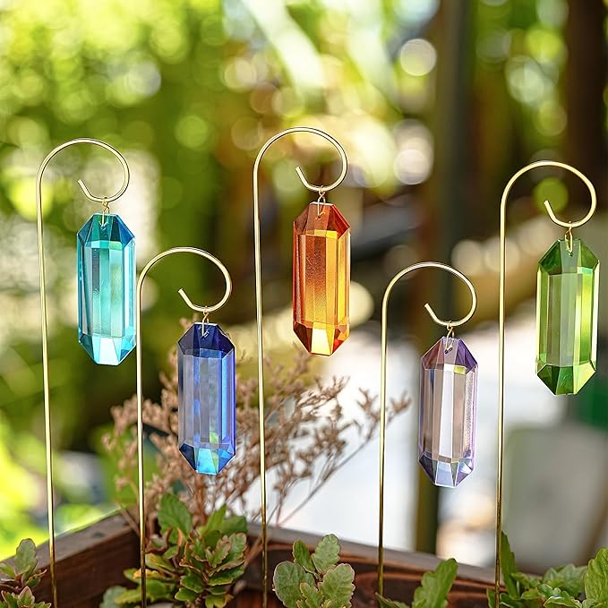H&D HYALINE & DORA 7 Pack Crystal Suncatcher Prisms 13.7 '' Sun Catchers Indoor Window Small Trellis Golden Plant Suncatcher Stake for Potted Plants Indoor Decoration
