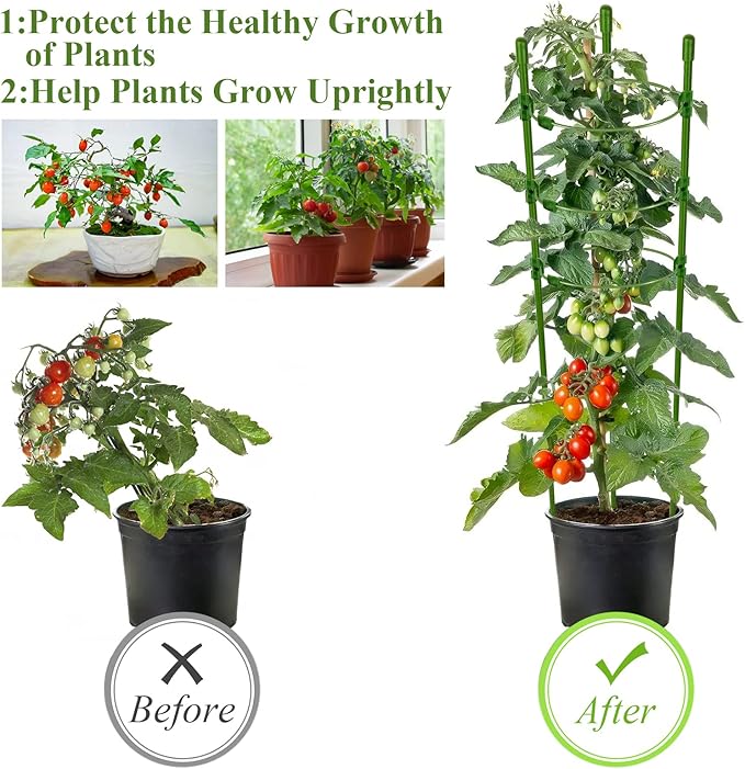 Legigo 6 Pack 24 Inch Plant Support Cages Tomato Cage for Garden- Plant Cages Adjustable Rings, Tomato Plant Support Stakes Trellis for Pots, Peppers, Cucumbers and Flowers with 10 Plant Clips