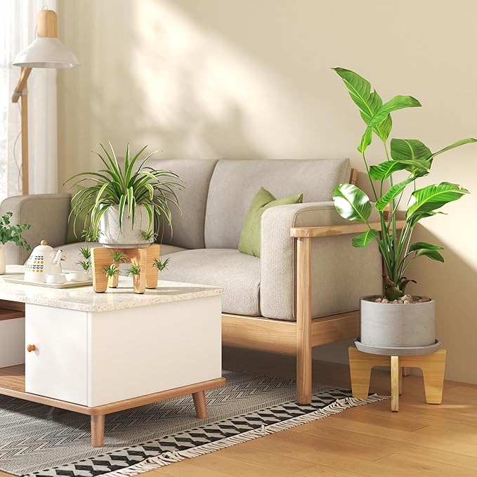 Plant Stand Indoor Outdoor, Plant Holder Sturdy Single Flower Pot Stand Planter Stand Stool Display Decorative for Desktop Counter Room (Natural 2 pack)