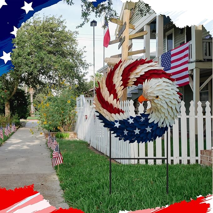Amyhill 4th of July Decorations Patriotic Eagle Metal Garden Stake, 250th Anniversary Red White Blue Yard Sign, Independence Day Memorial Day Outdoor Decor for Lawn, Patio, Walkway, and Outside