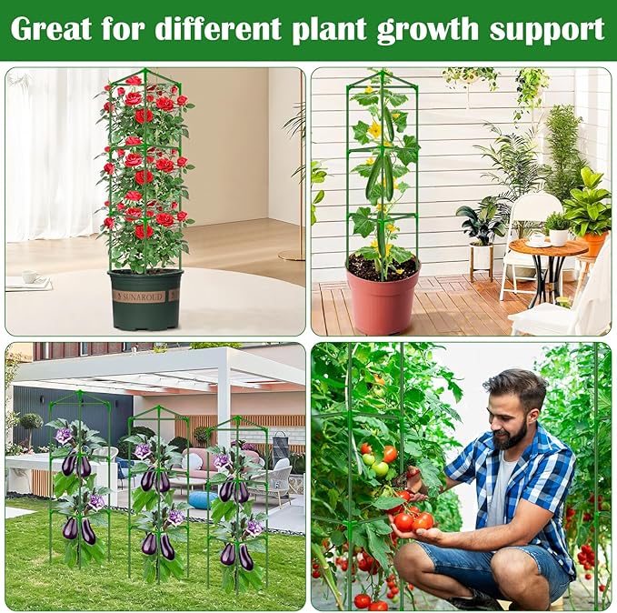 3 Packs Fiberglass Tomato Cages for Garden, 56 Inch Tall Tomato Plant Support, Adjustable Tomatoes Stakes Plant Climbing Trellis for Garden Vegetables Fruits, Tomatoes Support Cages with Clips