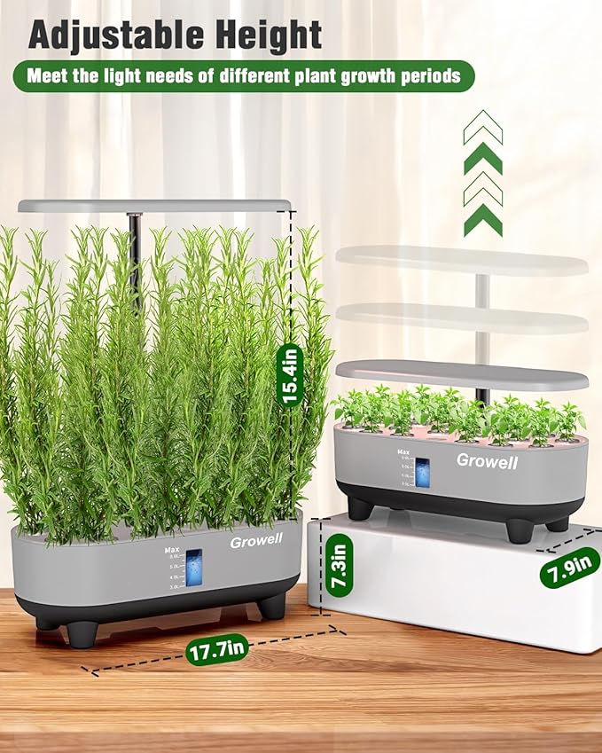 Growell Hydroponics Growing System Kit, 16 Pods Indoor Garden with 28W Full Spectrum LED Grow Light, Auto Timer, 3 Smart Light Modes, 8L Large Herb Garden, Ideal Gardening Gift for Women, Men (Gray)