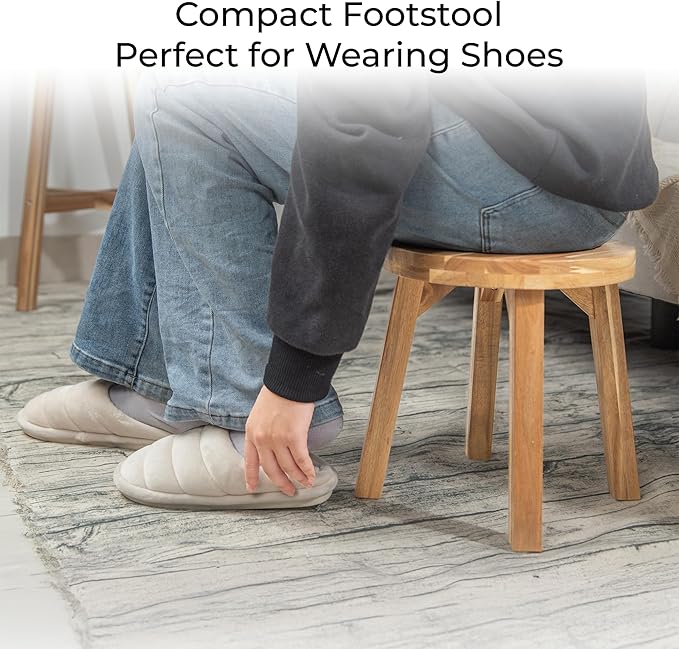 ARROWSTONE Round Stool Acacia Wood, 12" Height, 11" Round Top, Backless, Easy Assembly, Natural Wax Finish, Wooden Stool for Plant, Dining Room, Living Room, Garden, Makeup