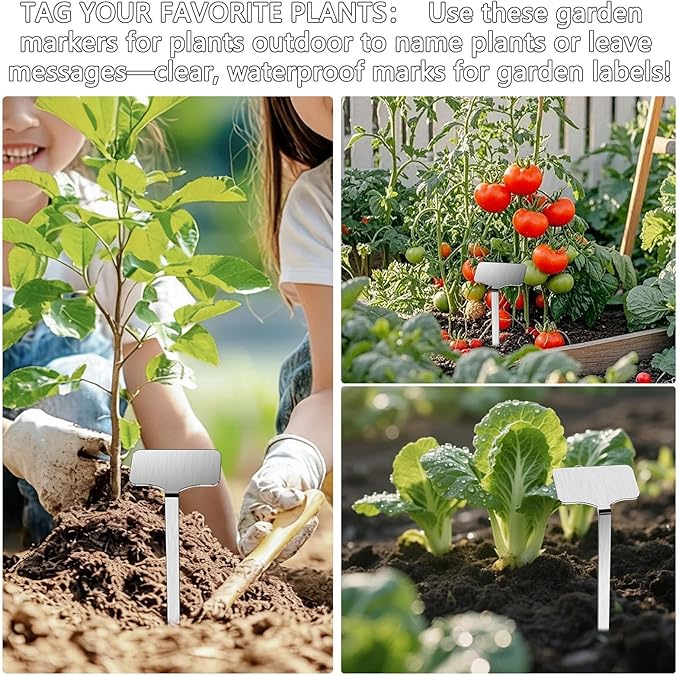304 Stainless Steel Plant Label, 20 Waterproof Metal Plant Label Stakes and Marker Pen, 7.87" Garden Markers for Outdoor Indoor Plants Identification.