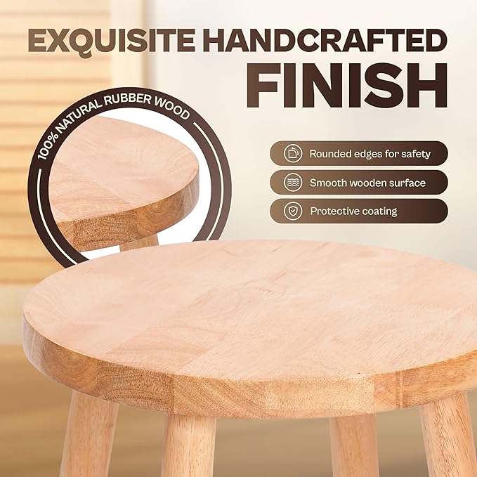 11.8" Wooden Stool Small Round, Solid Wood Plant Stand Indoor, Mini Wood Side Table for Living Room Bedroom Bathroom, Rustic Farmhouse Decorative Stool (Natural)