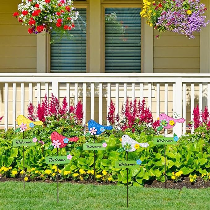 5Pack Metal Bird Decorative Garden Stakes,15.9 Inch Metal Garden Decor for Outside for Spring Decor, Shaking Head Yard Art Garden Decorations for Outdoor Lawn Pathway Patio