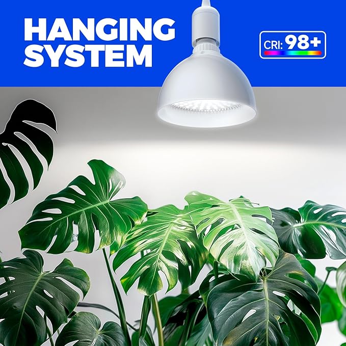 Barrina LED Grow Light Bulb with Timing and Hanging System, 25W Full Spectrum, 4H/9H/14H Timer, Hanging Grow Lights for Indoor Plants with 16.4FT Power Cord, Plug in Pendant Light for Plants