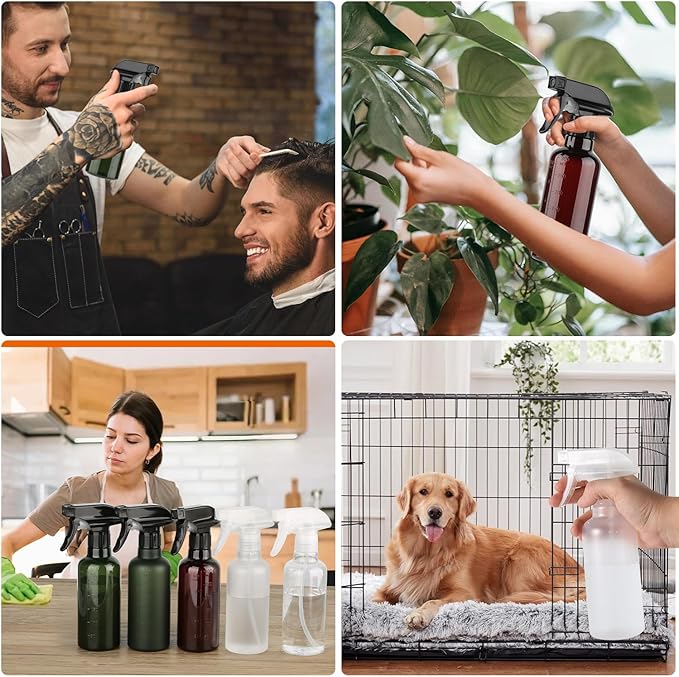 Leakproof Spray Bottles (2 Pack 10 oz), Adjustable Fine Mist & Jet Stream Nozzle, Premium BPA-Free Frosted Plastic Multi-Purpose for Hair, Plants, Cleaning (2 PACK CLEAR)