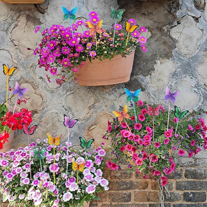 hogardeck Garden Decor for Outside, Set of 20 Metal Butterfly Decorative Garden Stakes for Spring Decor, Yard Art Garden Decorations for Outdoor Lawn Pathway Patio