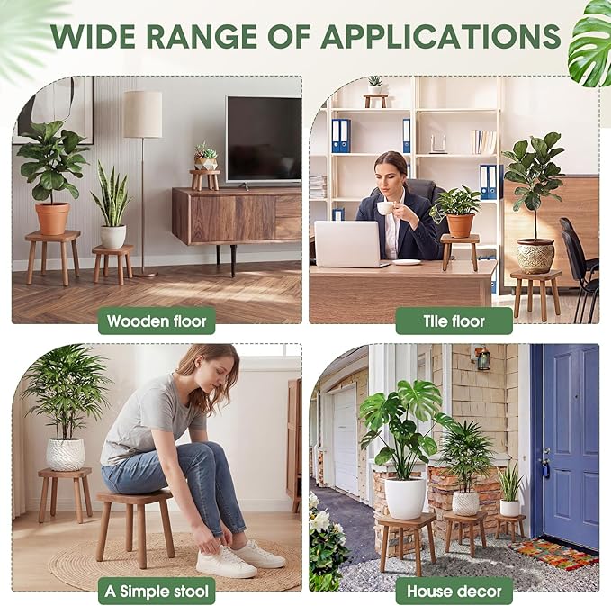 Pinkunn 3 Pcs Wood Plant Stand Indoor Plant Stand for 3-12 Inch Pots Mid-century Modern Plants Stool Plants Pot Holder Home Decor for Balcony Living Room Office Courtyard Detachable(Square Style)