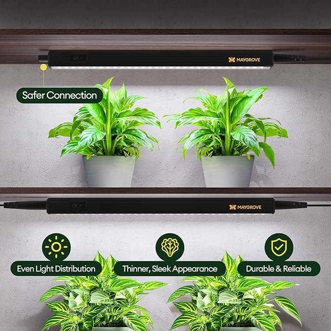 Maygrove Grow Lights for Indoor Plants, Sunlike Full Spectrum 5000K 1FT LED Growing Lamp 28W (4 x 7W), T5 Grow Light Strip for Seed Starting, Vegetables, Linkable, Black, 4-Pack
