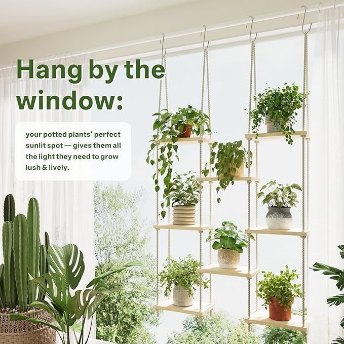 Window Plant Shelves 8-Tier Hanging Plant Shelves for Indoor Window Shelf for Plants Wall Mounted Window Sill Plant Shelf Living Room Garden Boho Decor
