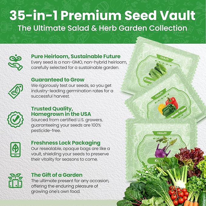 35 in 1 Heirloom Vegetable Seeds for Planting - 21,000+ Seeds Kit for Indoor & Outdoor Garden | 35 Varieties Survival Garden Seeds with Free Plant Markers