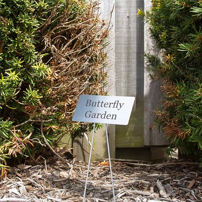 Stainless Steel Garden Sign. 4 x 2" rounded sign with a 10" stake. Great as a Garden Memorial or Plant Label (Stainless Steel, 4 x 2")