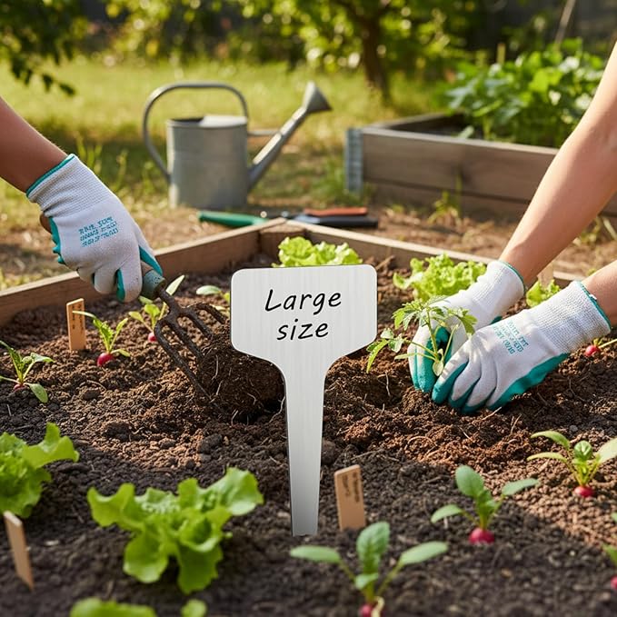 Hicarer 24 Pcs Medium Extended Size Metal Plant Labels Weatherproof Garden Markers 11" x 4" Engraving Stainless Steel 304 T-Type Reusable Nursery Plant Tags for Outdoor Garden Greenhouse Vegetables