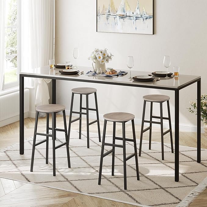 MAHANCRIS Bar Stools, Set of 2 Round Bar Chairs with Footrest, 28 Inch Kitchen Breakfast Bar Stools, Industrial Stools, Easy Assembly, for Dining Room, Kitchen, Greige BAHG02701