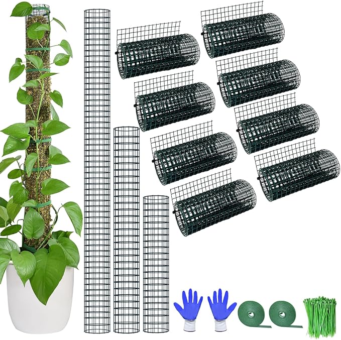 Moss Pole DIY Kit, 26.3ft Moss Pole for Plants Monstera, 8pcs 8.3in×3.3ft Steel Wire Mesh with Ties, Max Make 13Pcs 24" Sphagnum Moss Pole, Mesh Moss Poles (26.3ft Wire Mesh Without Plier)
