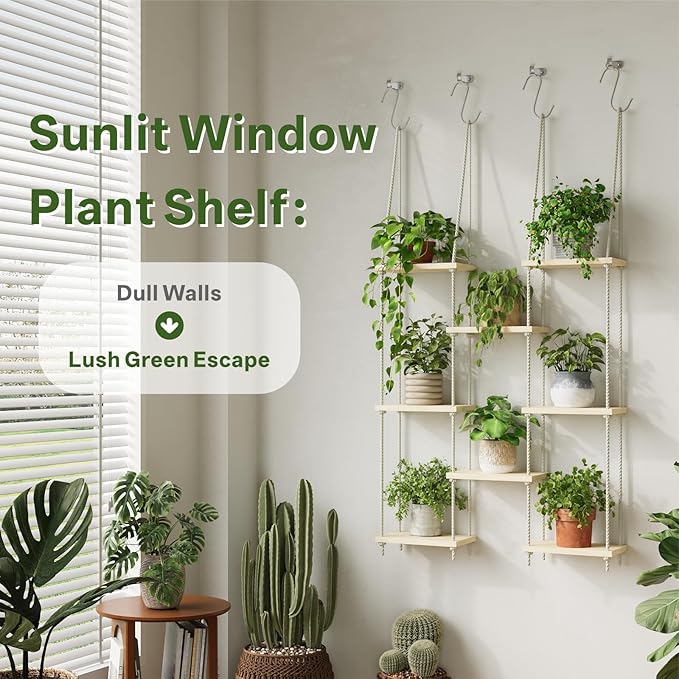 Window Plant Shelves 8-Tier Hanging Plant Shelves for Indoor Window Shelf for Plants Wall Mounted Window Sill Plant Shelf Living Room Garden Boho Decor