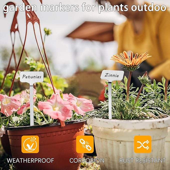 304 Stainless Steel Plant Label, 50 Waterproof Metal Plant Label Stakes and Marker Pen, 7.87" Garden Markers for Outdoor Indoor Plants Identification.