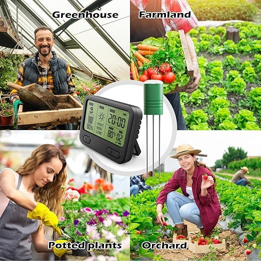 VODESON Soil Moisture Meter for Plants, Multi-Zone Wireless Soil Test Kit & Soil Thermometer, TDR4-in-1 Plant Water Meter, 230ft RF, IPX5 Waterproof, Indoor Outdoor Garden Lawn Farm(Display+4 Sensor)