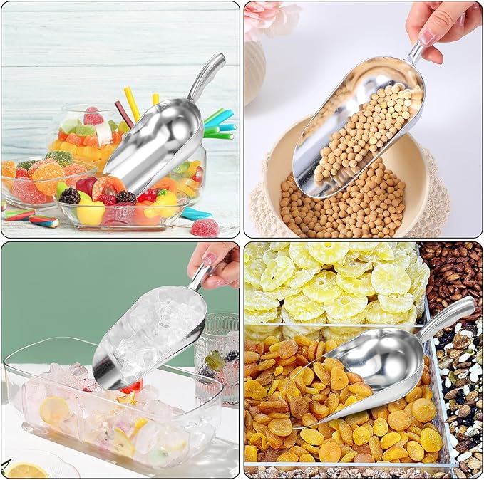 2 PCS Aluminum Ice Scoops, Cast Aluminum Utility Scoops, 12-Ounce, Food-Grade, Good for Home and Commercial Use of Bar, Ice, Flour Utility Scoop, Ice Scoop for Ice Machine, Hand-Wash Recommended