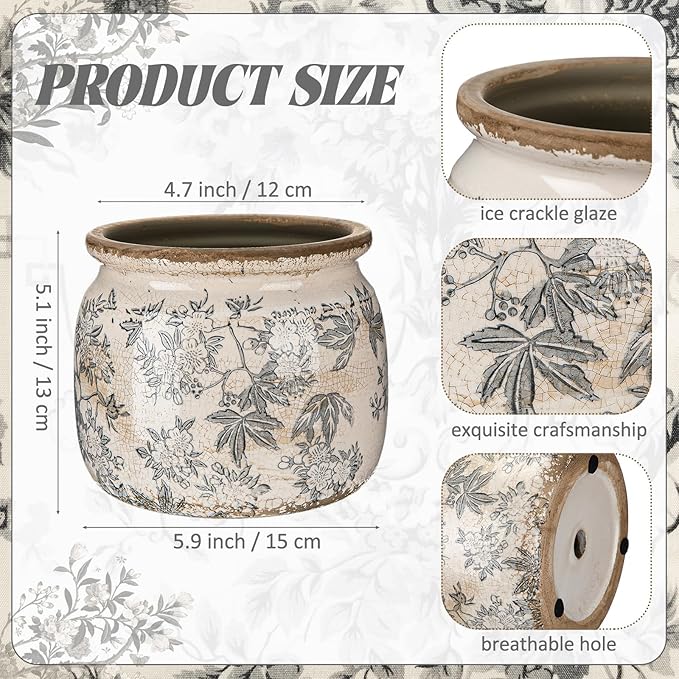 Vintage Planter Large Ceramic Plants Pot Crack Cottage Scroll Vase Flower Vase Pot Indoor Plants Home Kitchen Decor Farmhouse Antique Decorative Gift