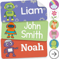 Personalized Name Labels for Kids (70 Labels) - Durable & Waterproof Custom Name Stickers for Clothing Tags, School Supplies, Camp & Daycare - Robots (1.2”x0.5”)