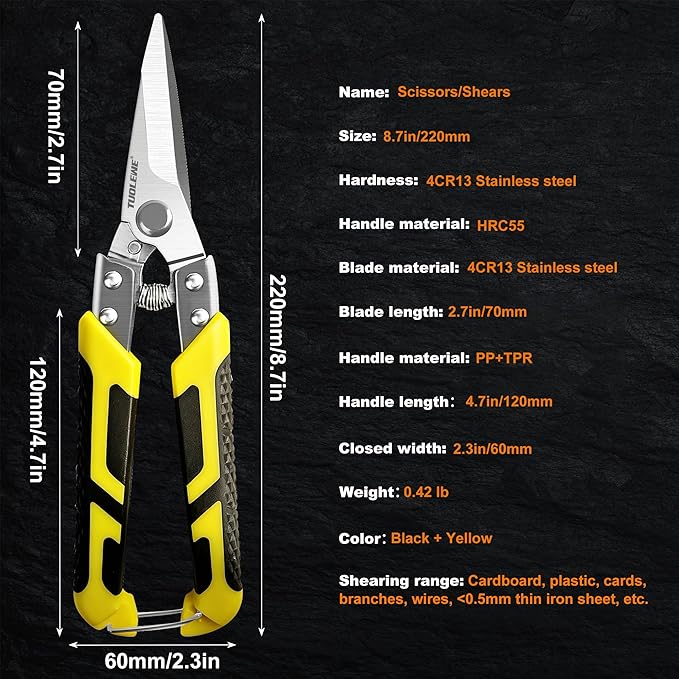 Professional 2-Pack Pruning Shears and Tin Snips Heavy Duty Garden Clippers with Japanese SK5 Steel and Stainless Steel Blades for Branch Cutting Bonsai Gardening Cardboard