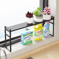 Expandable Narrow Shelf Organizer, Tall Countertop Organizer for Tight Spaces, Windowsill Plant Stand, Over-Sink/Faucet Shelf, Kitchen Counter Storage, Bathroom Vanity, Laundry Room (Black)