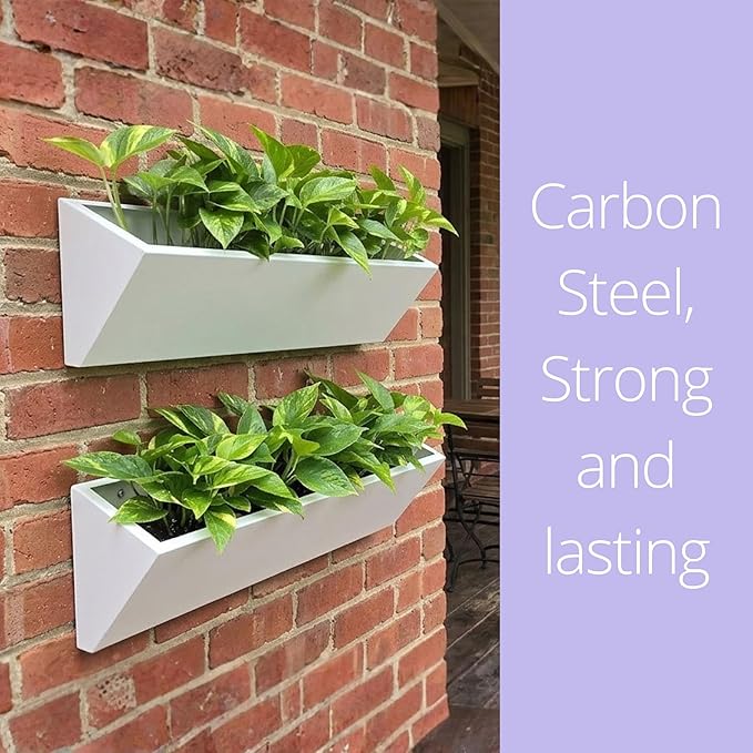LaLaGreen Outdoor Wall Planter (30 Inch, 2 Pack) Large Triangle Geometric Carbon Steel Wall Mounted Planters, White Metal Hanging Flower Pots for Succulents, Modern Vertical Garden Home Decor