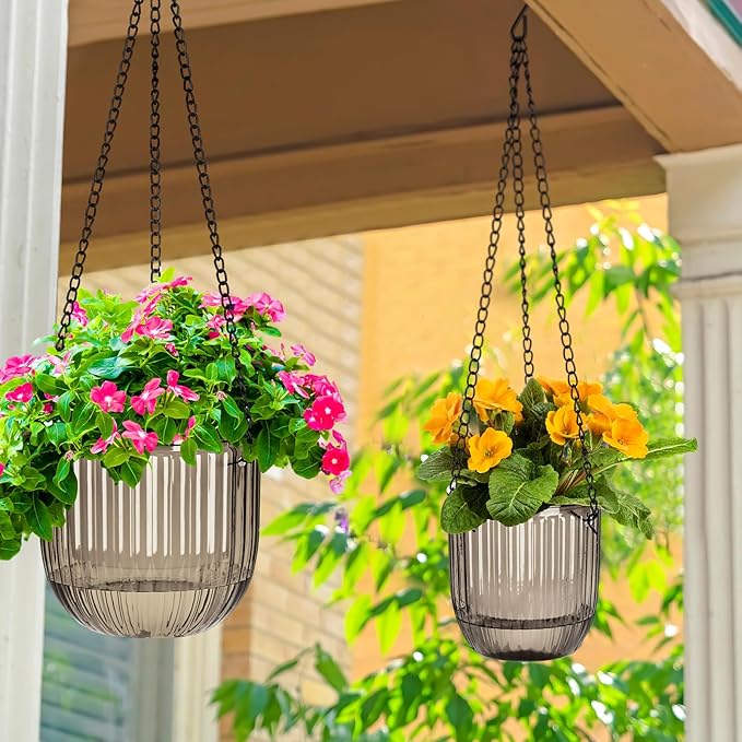 Maxcheck 4 Pcs Self Watering Hanging Planters Indoor Gift 6.5'' 4.5'' Hanging Flower Pots Baskets Outdoor Self Watering Plant with 3hooks Drainage Holes for Home