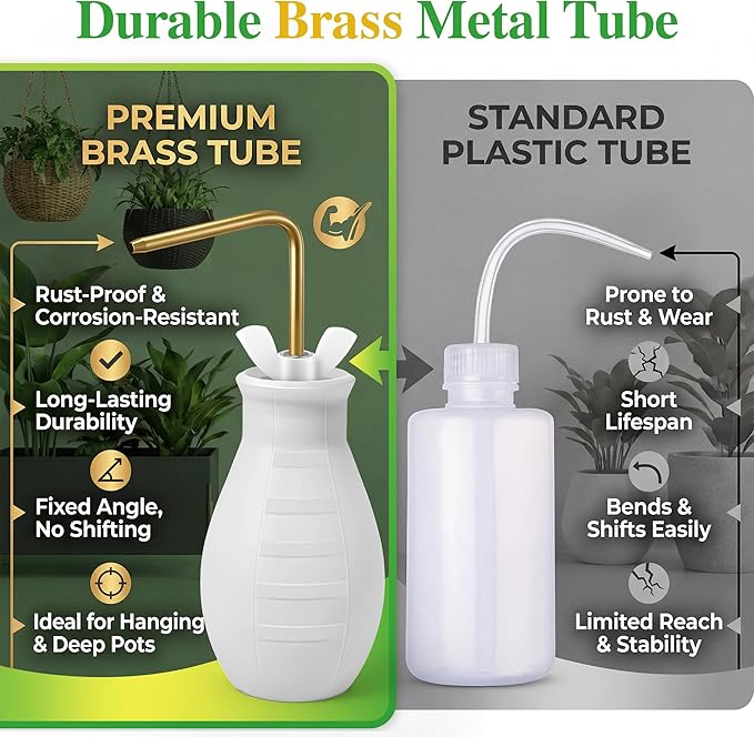 Squeeze Bottle for Hanging Plants, 19" Long Spout Plant Watering Bottle, Easy Squeeze Indoor/Outdoor Watering Can Alternative, Precise Sprinkling for Hanging Baskets, Houseplants (8 oz)