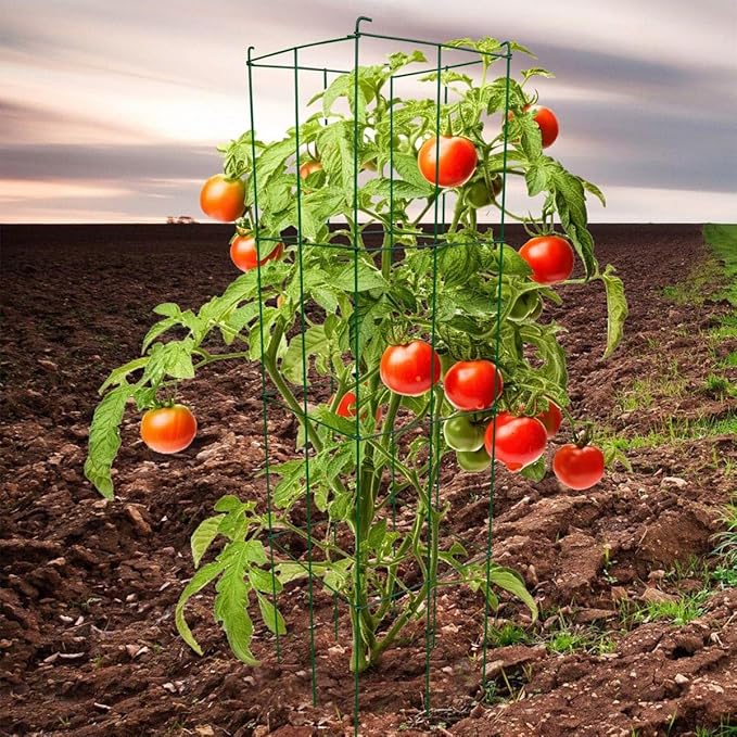 46" Height 12" Width 2PCS Green Square Folding Tomato Cage,Plant Support Stake Tower