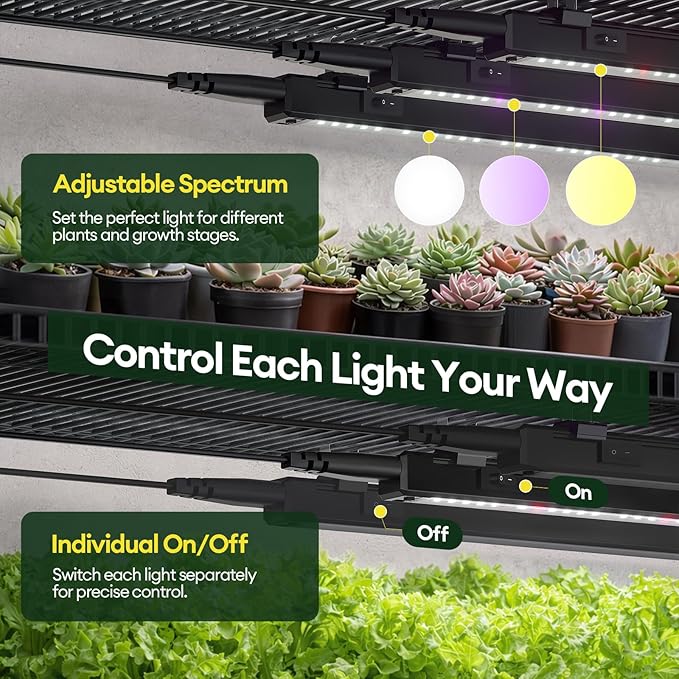 Maygrove Plant Grow Light 1ft, Tunable Full Spectrum LED Grow Light Strips 28W (4 x 7W), T5 Growing Lamp with Timer & Dimming Controller for Indoor Plants, Greenhouse, High PPFD, 4-Pack