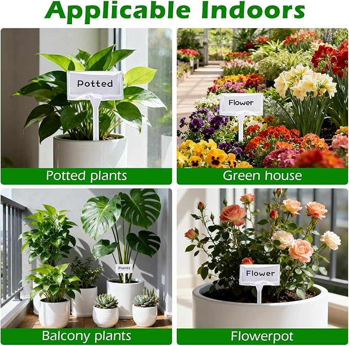 Outdoor Plant Label, 100 Pack Large Waterproof Plastic Plant T-Type Tags, Reusable Nursery Tag for Herbs Flowers Vegetable (White)