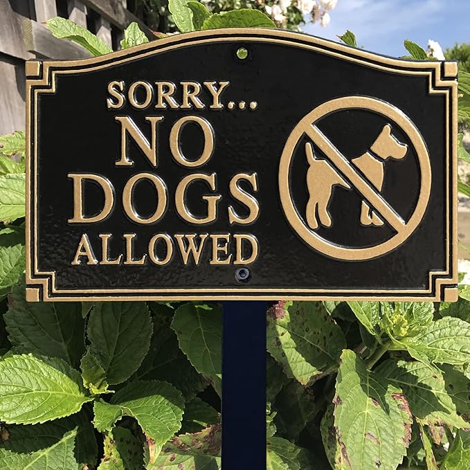 SmartSign “Sorry... No Dogs Allowed” GardenBoss Statement Plaque | 5.75" x 9.5" Aluminum Plaque with 18" Black Lawn Stake, Made in USA