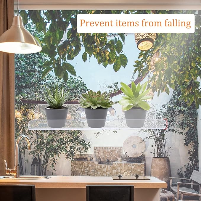 Sumerflos 2 Pack Window Shelves for Plants, Clear Acrylic Suction Cup Shelf, Window Sill Extender Floating Shelves for Indoor Plant, Flowers, Succulents, Seed Starter Pots