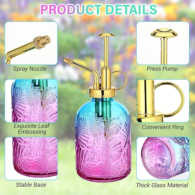 Sliner 6 Pack Glass Plant Mister Spray Bottles 7.7" Tall Glass Water Spray Bottle 12.2 oz Hand Pump Sprayer Fine Mist Watering Can with One Hand Top Pump for Indoor & Outdoor Houseplants(Golden)