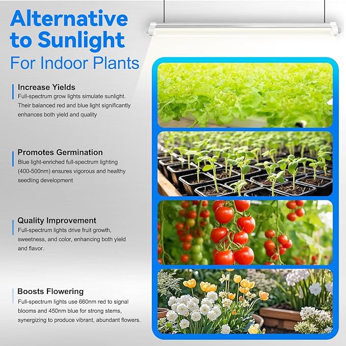 JESLED Waterproof Grow Lights for Indoor Plants, 2FT Sunlight Full Spectrum 5000K LED for Seed Starting, Seedling & Vegetables, 144W(6 X 24W,900W Equiv), Linkable Grow Light Strip with Switch, 6P