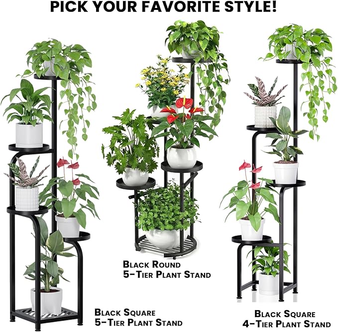 TOSKING 5 Tier Tall Plant Stand Indoor Outdoor,Anti-Tip Plant Stand indoor, Wide Base for Pots, Child and Pet Friendly,Heavy Duty Corner Shelf for Plants & Decor, Space Saving ,Tiered Metal Flower Pot Stand for Balcony, Garden, Living Room, Patio (Blac...