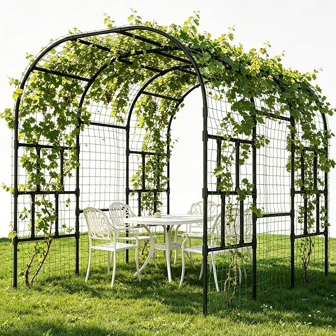 SUNYRISY 118" x 80" x 87" Extra Large Garden Arch Trellis for Climbing Plants Outdoor, Tall Archway Garden Gazebo Heavy Duty Metal Plant Support Outdoor for Grape Vine Cucumber Flower