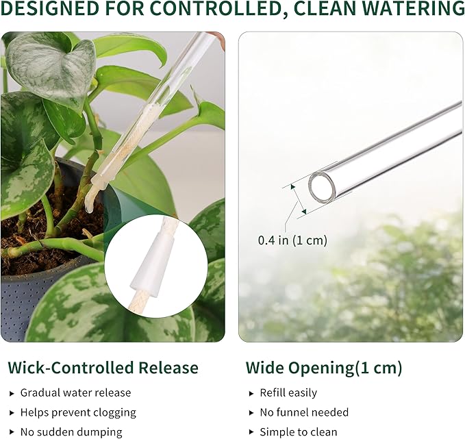 Soilagua 13 oz Extra Large Wick-Controlled Plant Watering Globes, Self Watering Globes for Everyday and Vacation Use, Iridescent Glass Water Bulbs, Automatic Plant Waterer, 4 Pack