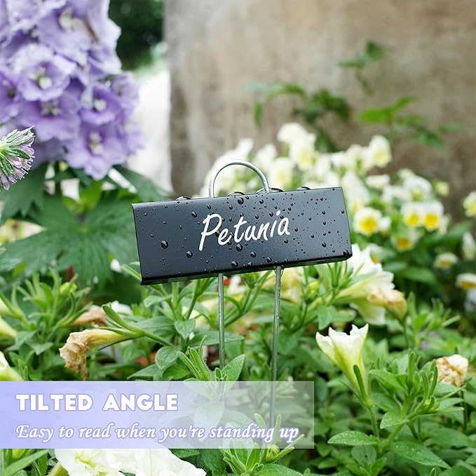 FORUP Metal Plant Labels, 50 Pack Garden Label Markers, Weatherproof Garden Stake Tags, Reusable Planting Gardening Markers, Black