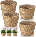 4 Pcs Straw Plant Baskets Indoor Rattan Woven Flower Baskets with Plastic Liner, Cattail Plant Planter for Indoor Outdoor Rustic Boho Home Farmhouse Floor Potted Pots Decor