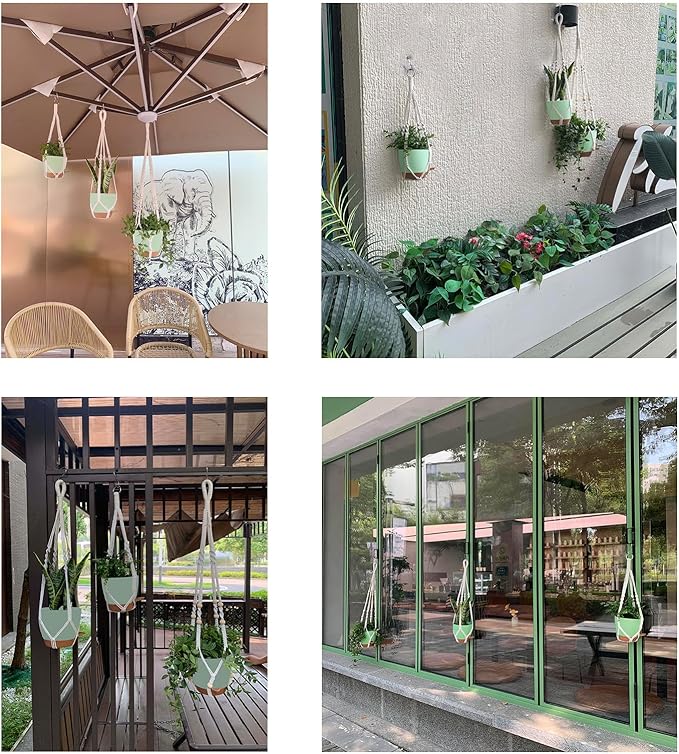 Hanging Planters with Macrame Plant Hangers for Indoor Outdoor Plants, 3 Set Hanging Baskets Flower Pots Holders 35''/27''/21'', Self-Watering Pots 7''/6''/5.5'', Boho Home Decor, Green